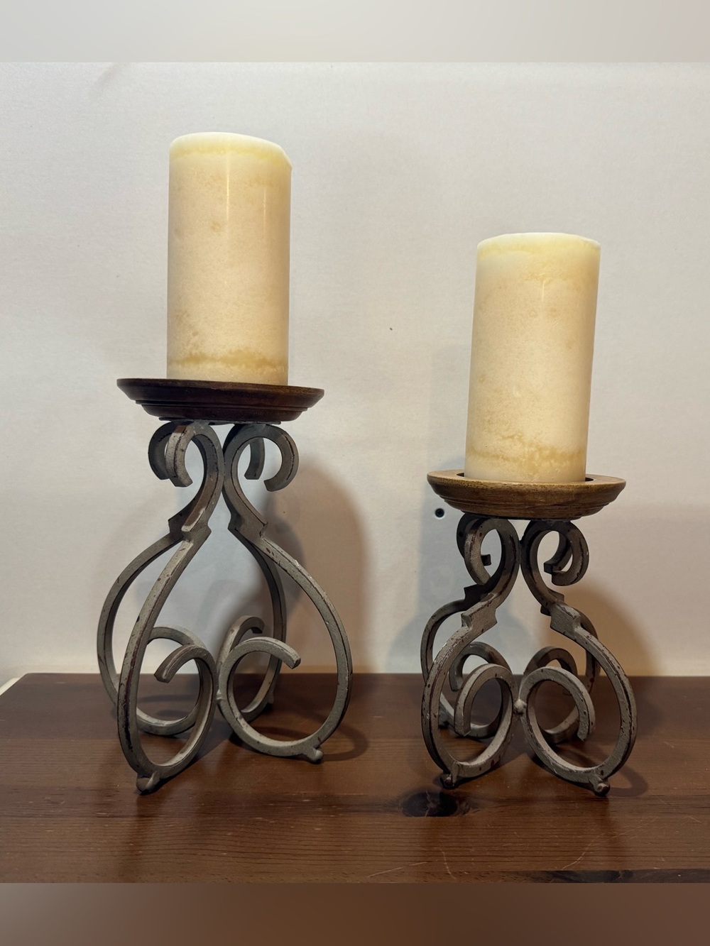 Pier 1 Metal & Wood Vintage Candle Holders